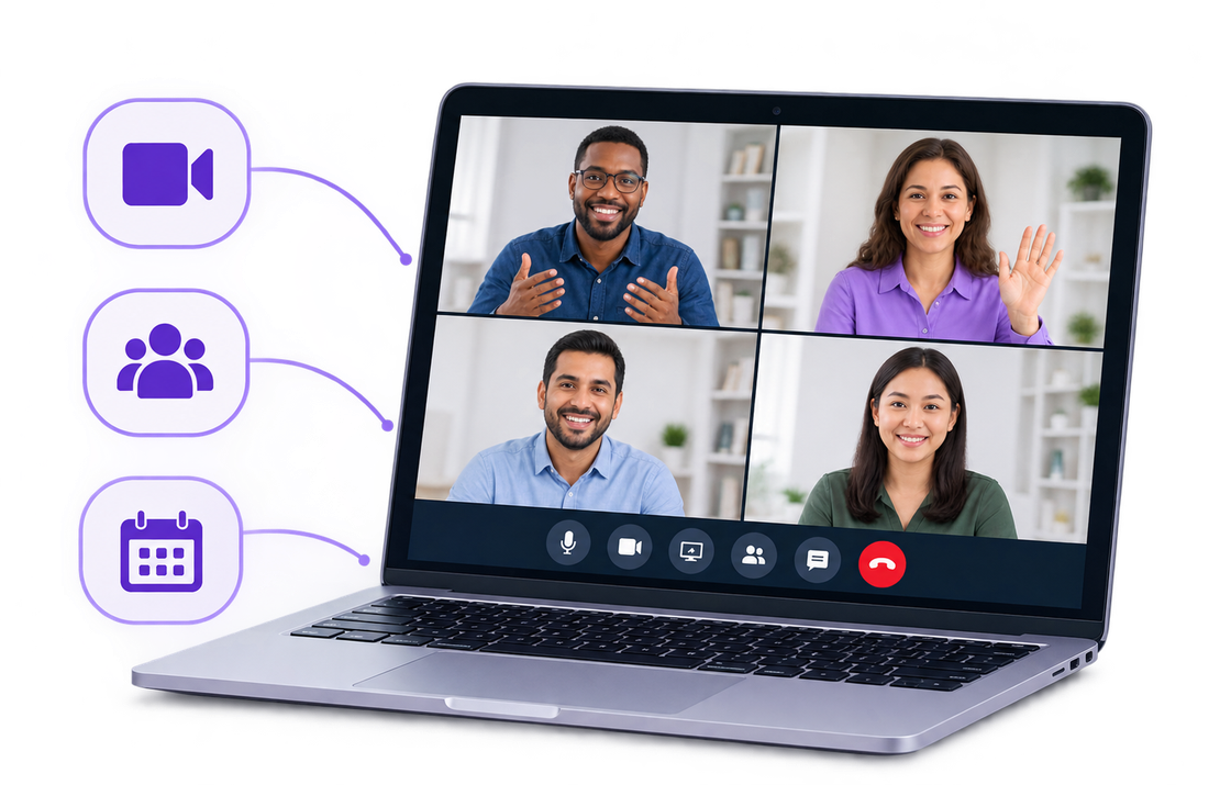 A remote team collaborating in an AirMeeting video conference